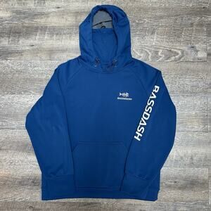 BASSDASH Blue Graphic Fish Logo Fleece Pullover Hoodie Pockets Men L